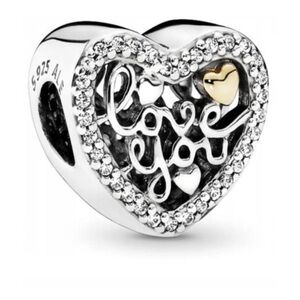 Pandora Silver and Gold Heart Charm I LOVE YOU
